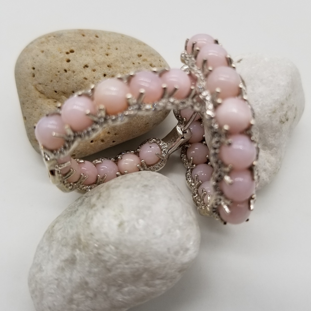 Peruvian, Pink Opal. Hoop Earrings.